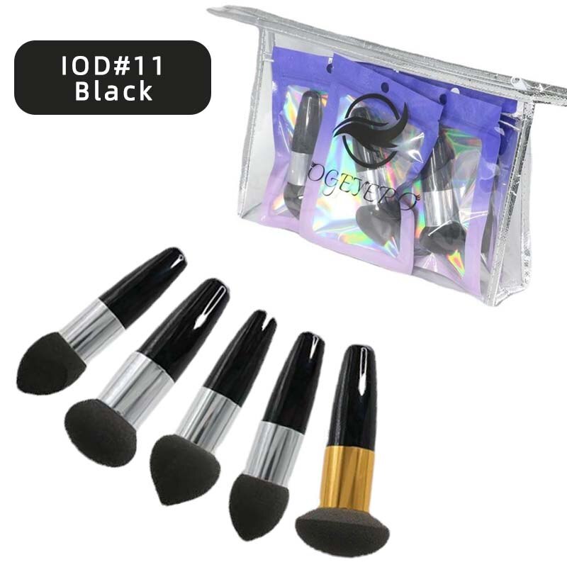 Esponja de base de maquillaje con cabeza de hongo, esponja de mezcla de polvo, Kit de belleza suave, herramientas de maquillaje cosmético , 5 piezas: IOD-11   Black