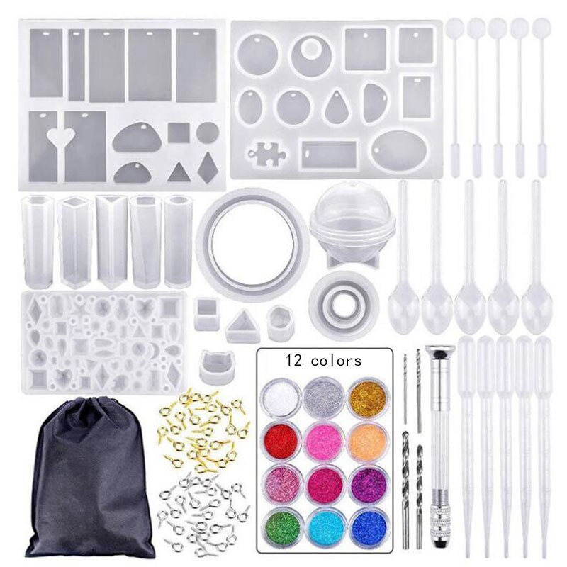 94 Pieces Silicone Casting Molds And Tools Set With A Black Storage Bag For Silicone Casting Mold Diy Jewelry Craft Making: 94 Pieces