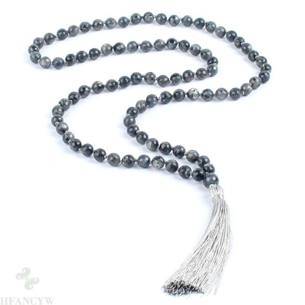 Collier noué à 6mm facettes noires scintillantes et 108 perles avec pompon, porte-bonheur, spiritualité, prière, fantaisie, bénédiction, bouddhisme, manchette classique