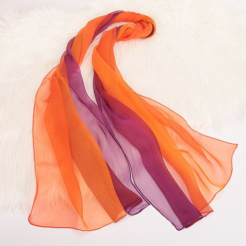 Jifanpaul Gradiënt Zijden Sjaal Vrouwelijke Populaire Sjaal Georgette Multicolor Sjaal Dans Zijden Sjaal: T48-orange purple