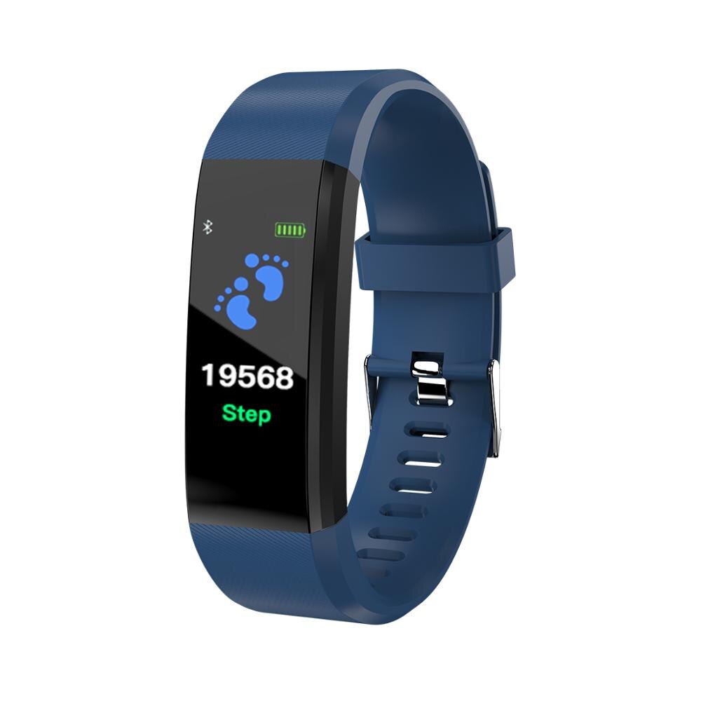 Onemix sport skridttællere smart armbånd fitness tracker trin tæller vandtæt kompatibel armbånd blodtryksmåler  ip67: Blå 115 plus