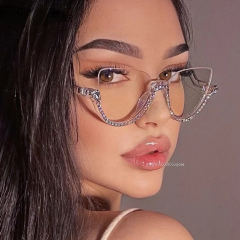 Gafas de ojo de gato con luz azul para mujer, anteojos Retro con diamantes, óptica General, lente transparente de lectura, tendencia femenina,