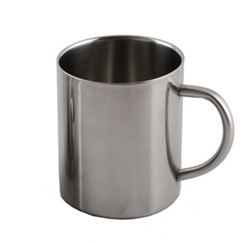 1pc Comfortabele handvat Zilver Dubbele Muur Roestvrij Staal Draagbare Mok Tumbler Thee Cup voor Reizen 220ml 300ml 400ml