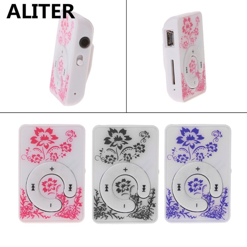 Chinese style Floral Pattern Mini Clip Music MP3 Player With Earphone USB Cable
