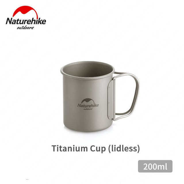 Naturehike Ultralight Titanium Cup Outdoor Camping Picknick Bier Kopje Water Cup Mok Theekopje Servies Met Cover Opvouwbare Handvat: 200ML