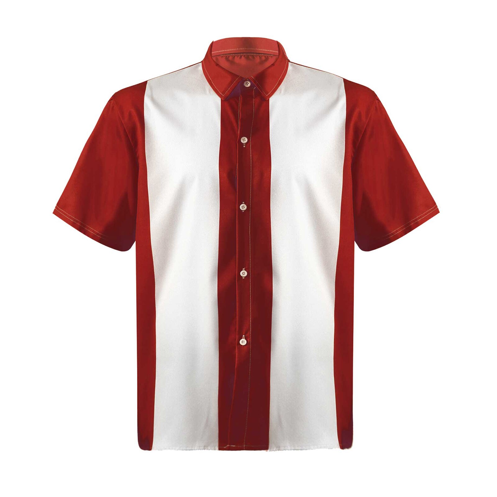 Chemises de Bowling rétro à manches courtes pour hommes, vêtements Vintage décontractés à boutons et à rayures, Rockabilly des années 50: Red / L