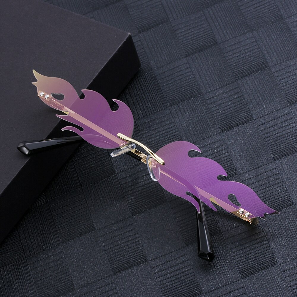Nowy ogień płomień okulary mężczyźni kobiety Rimless Wave UV 400 luksusowe trendy Streetwear kolarstwo akcesoria zewnętrzne: purple