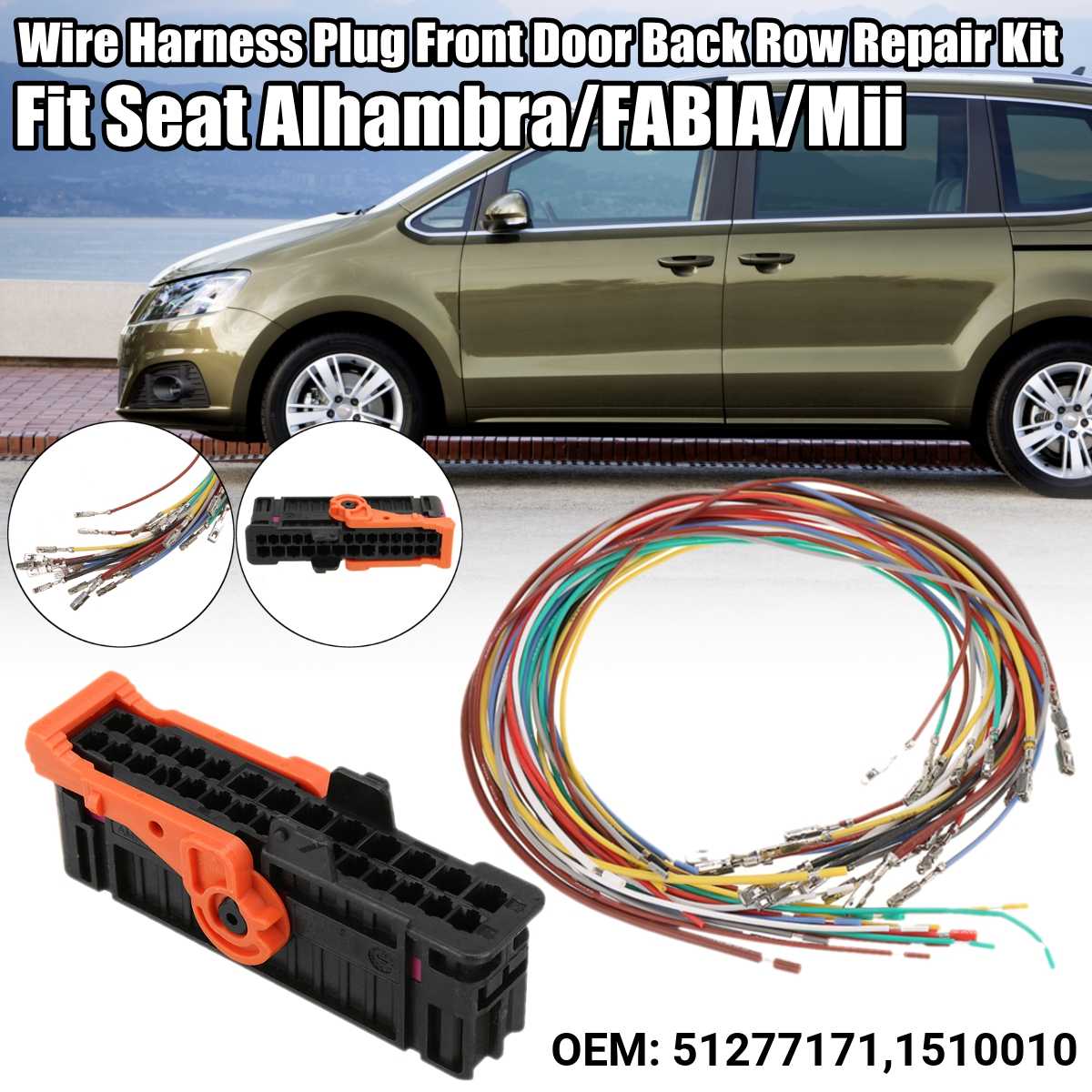 1 Set 51277171 1510010 Wire Harness Plug Front Door Back Row Repair Kit Fit Seat For Alhambra FABIA Mii