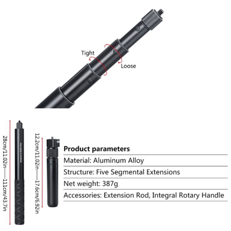 Invisible Selfie Stick 2M - Extendable Monopod with Bluetooth Remote - Aluminum for Action Cameras & Smartphones