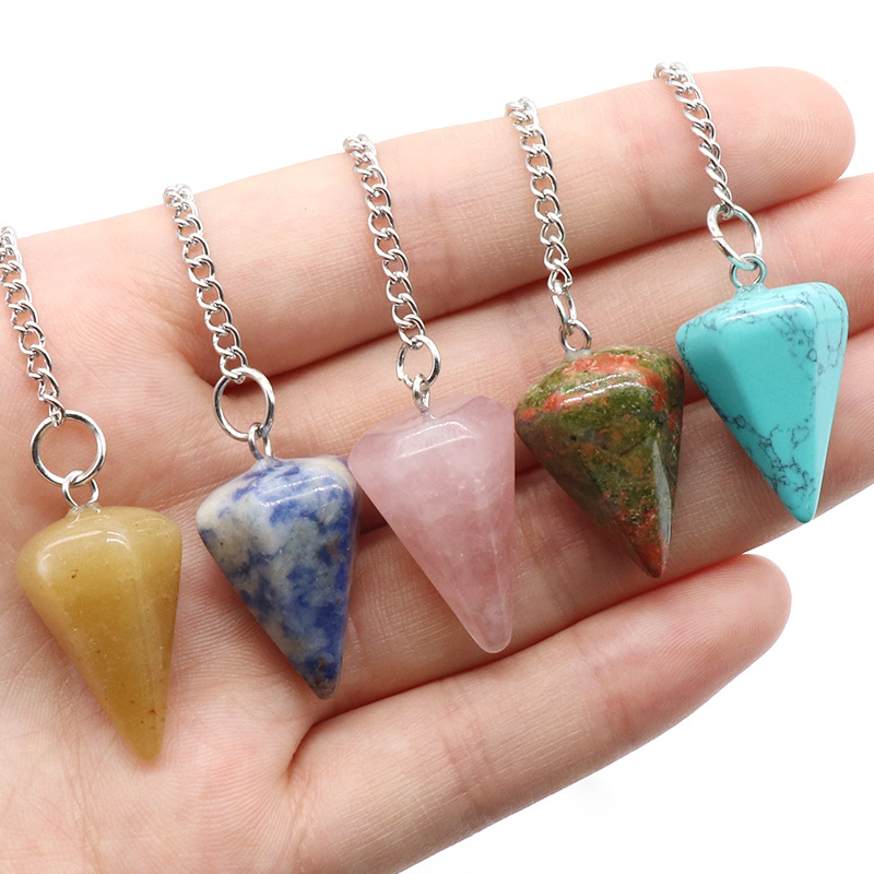 Pedra natural quartzo ágata pingente reiki cura cone ametista charme pêndulo pingentes para adivinhação radiestesia reiki cristais