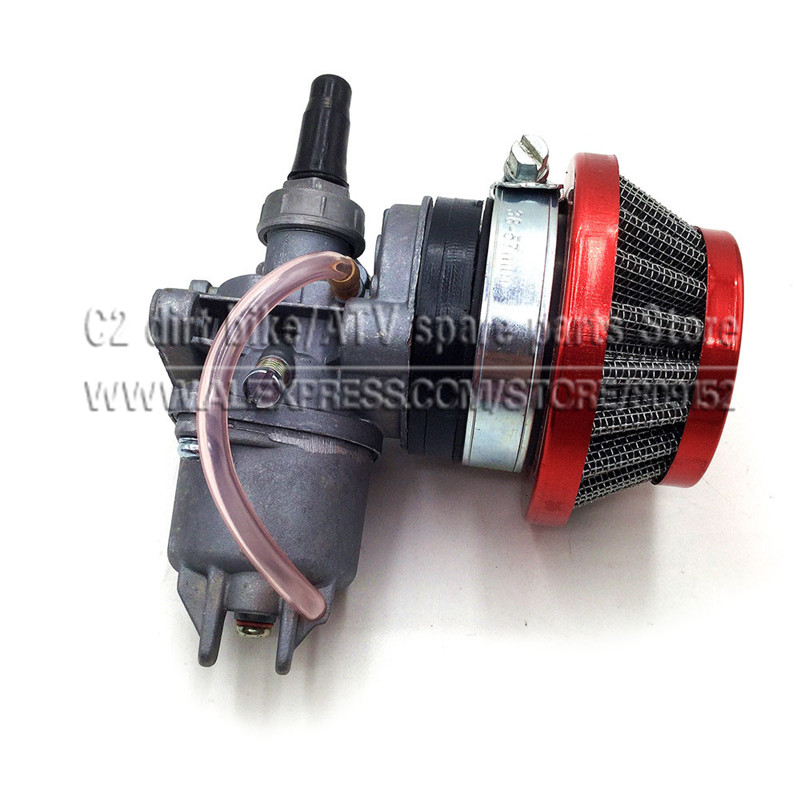 Pocket bike 47cc 49cc motor carb karburator med pod luftfilter 2 takter til mini quad atv dirt bike minimoto go kart buggy: Rød
