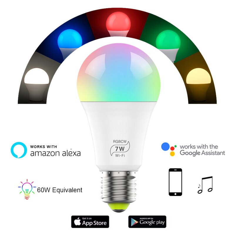 E27 Intelligente Controle Licht Kleurrijke Verwisselbare Lamp Dimbaar Met Alexa En Google Assistent, Smart Indoor Home Decoratie