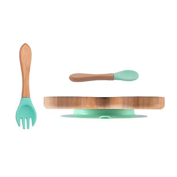 Wooden baby dinner plate animal shape dishes children's feeding and feeding set children's baby tableware: Mint color B