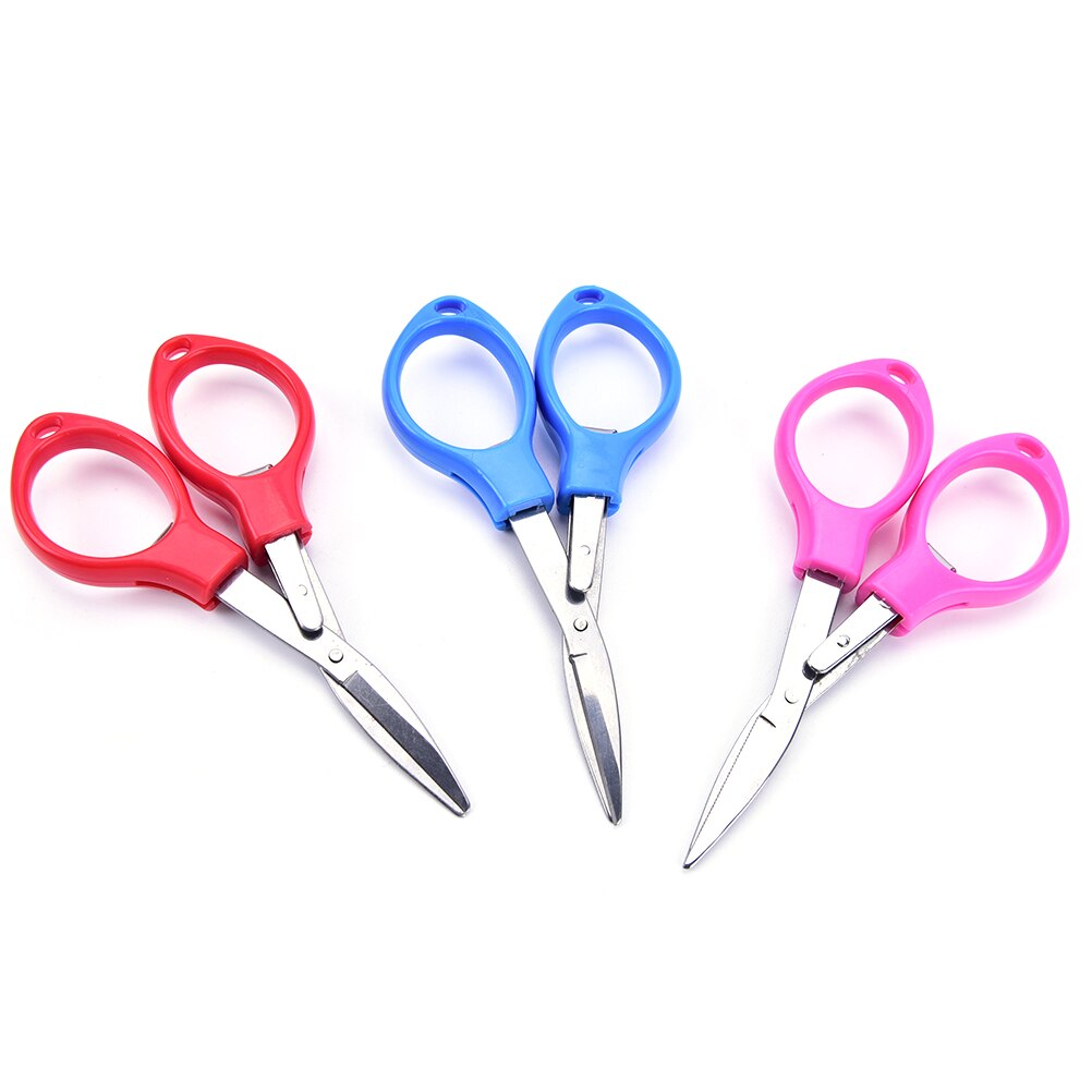 1 uds, tijeras plegables de acero inoxidable, llavero de tijera de pesca, minicortador de Camping, papelería escolar, al azar
