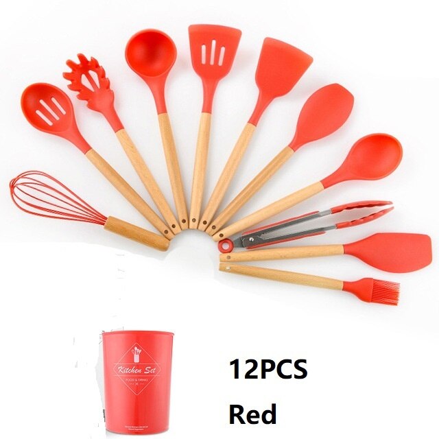 Kitchen Utensil Set Storage Box Tools Scraper Kitchenware Silicone Kitchenware Seven-color Silicone Kitchen Utensils Set: 5