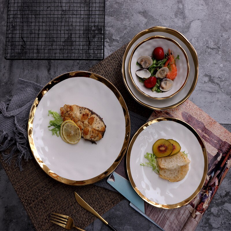 Luxury Gilded Western Food Steak Pasta Plate Household 10-inches Fruit Salad Dessert Dessert Plate Restaurant Tableware
