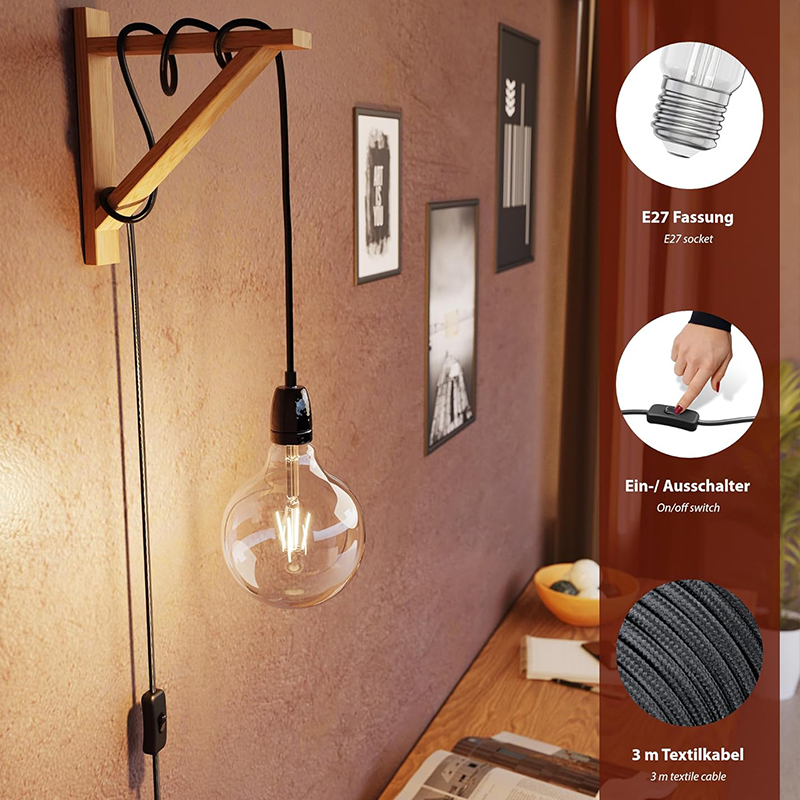 Support de lampe suspendue en métal E27, 3.5M, avec câble et prise, avec prise ue, câble de lampe Vintage