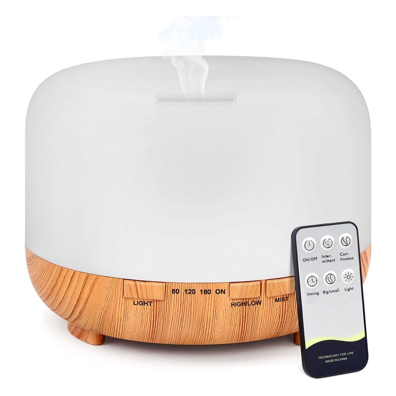 UK Plug 500Ml Humidifier,Essential Oil Diffuser, Aroma Diffuser, 7 Color LED Lights, with Remote Control: Default Title