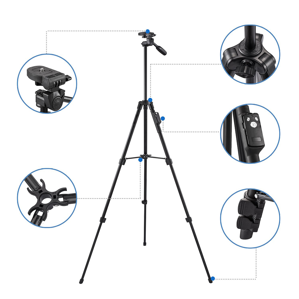Di alluminio Della Macchina Fotografica Video Treppiede Peso Leggero Viaggi Treppiede Portatile + Remote per il Telefono DSLR Della Macchina Fotografica iPhone 8 Samsung Huawei P20 a7III