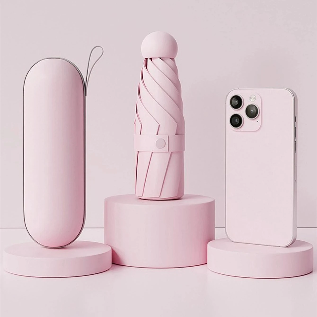 Mini paraguas Anti-Uv para días soleados y lluviosos, portátil con revestimiento Uv y sombrilla de playa de 6 costillas reforzadas, 1 ud.: Rosa