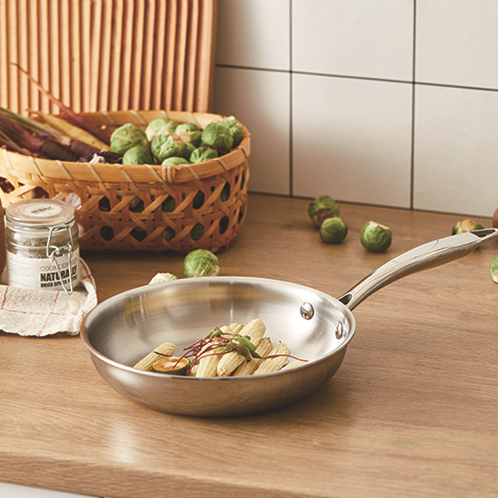 Stekepanne i rustfritt stål, fortykket, 304 3 , ubelagt, rustfritt stålpanne, for omelettkoking