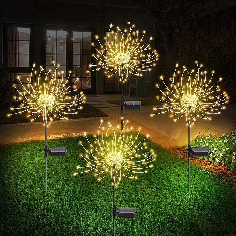 Luz LED Solar de fuegos artificiales, decoración de jardín al aire libre, camino de césped, luz para Patio, , Navidad, boda: Azul