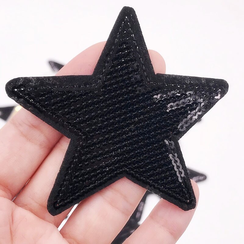 1 Uds. Parches de lentejuelas de Estrellas Negras para ropa, parches de hierro bordados, apliques DIY, accesorios de ropa, pegatinas de lentejuelas de costura: BLACK