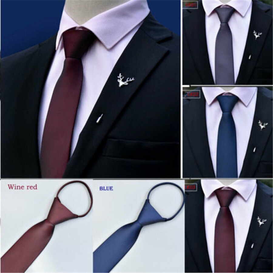 Newest Lazy Men's Zipper Necktie Solid Casual Popular Business Wedding Slim Zip Up Neck Tie