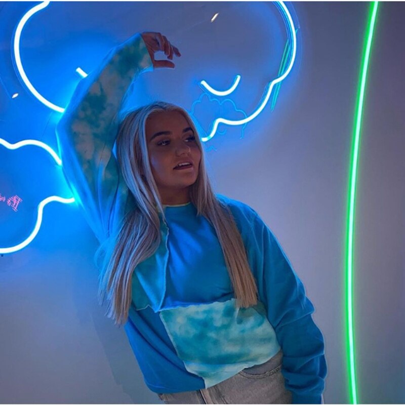 Blue Tie-dye Print Sweatshirt Tops Women Long Sleeve Pullover Baggy Street Hip Hop Sport Casual T Shirts Streetwear