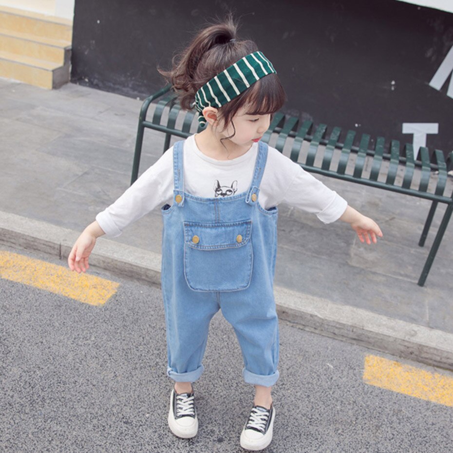 Jumpsuit For Girl Patchwork Wing Girls Jumpsuit Jeans Three-Dimensional Pocket Kids Denim Overalls Autumn Baby Clothes For Girls: 2T