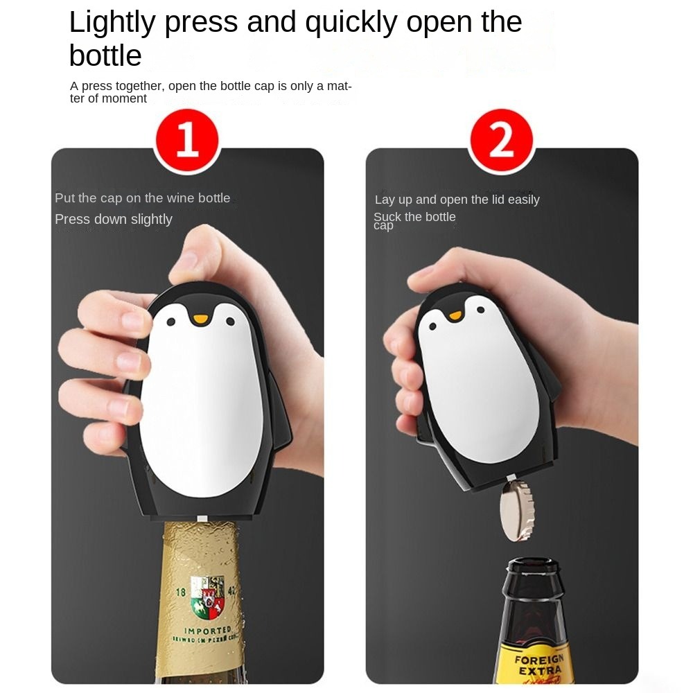 Automatic Penguin Bottle Opener Labor-saving Magnetic Beer Bottle Opener Push Down Press-Type Canning Lids Opening Tool