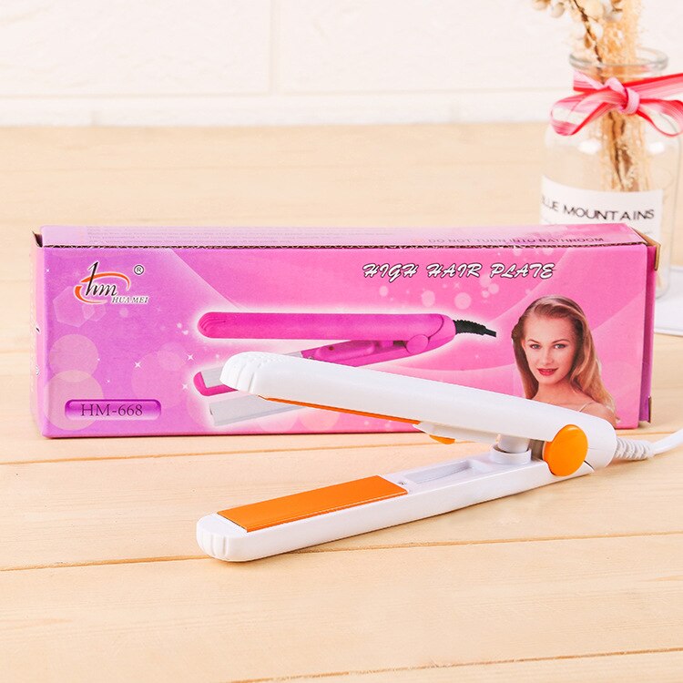 Alisador de pelo rizado mini stick de pelo rizado para estudiantes, plancha de pelo recta de doble uso: Orange