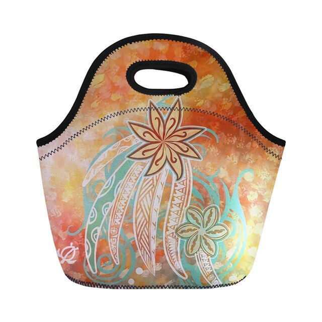 FORUDESIGNS Große Kapazität Thermische Mittagessen Tasche Frauen Hawaiian Tribal Sonnenaufgang Druck Weibliche Frühstück Box Tragbare Picknick Reisetasche: Black