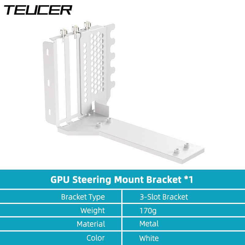 TEUCER L-Z3 GPU Vertical Mounting Bracket Kit, PCIe 4.0 X16 Riser Cable 200mm, Graphics Card Steering Mounting Bracket: green