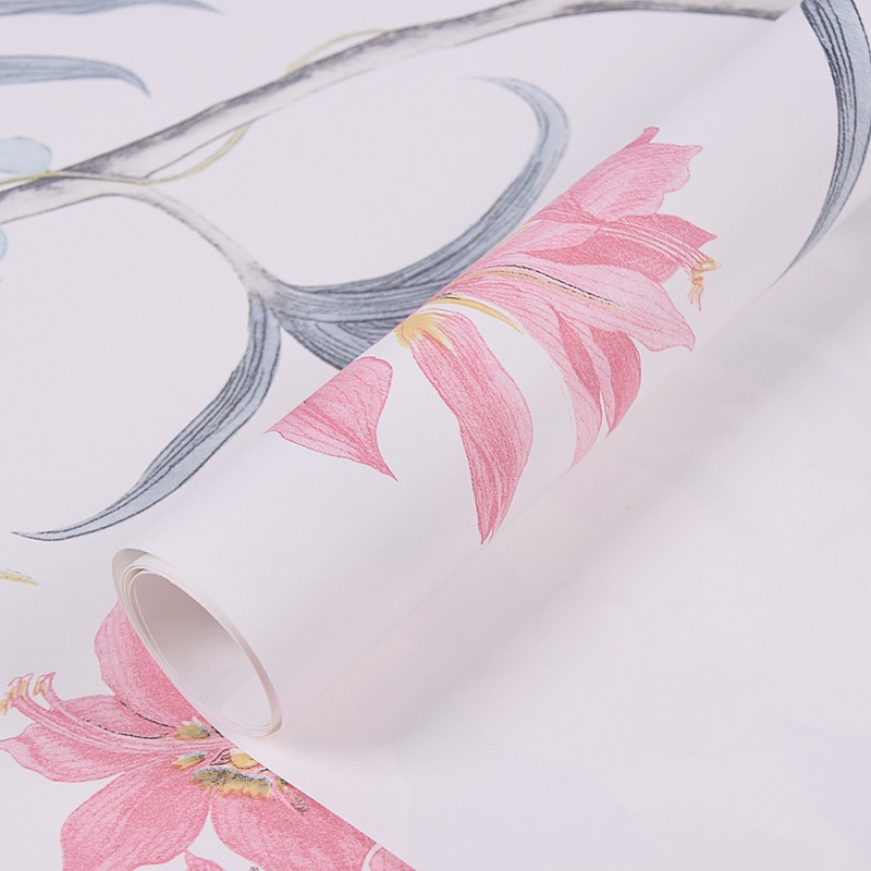 Papel tapiz Floral Rosa Vintage para decoración de la pared del dormitorio, papel tapiz de 100x53cm con mariposas tropicales, pájaros y pared de flores