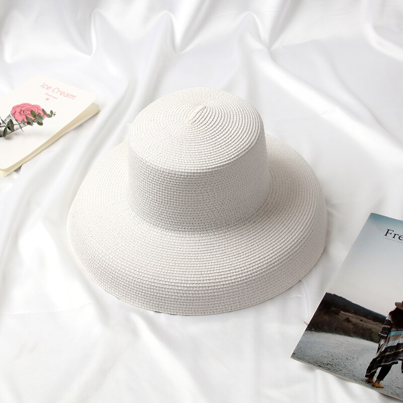 Sombrero de paja de estilo veraniego para mujer, gorra de paja para playa, con lazo, para vacaciones, ocio, informal, Audrey Hepburn: WHITE