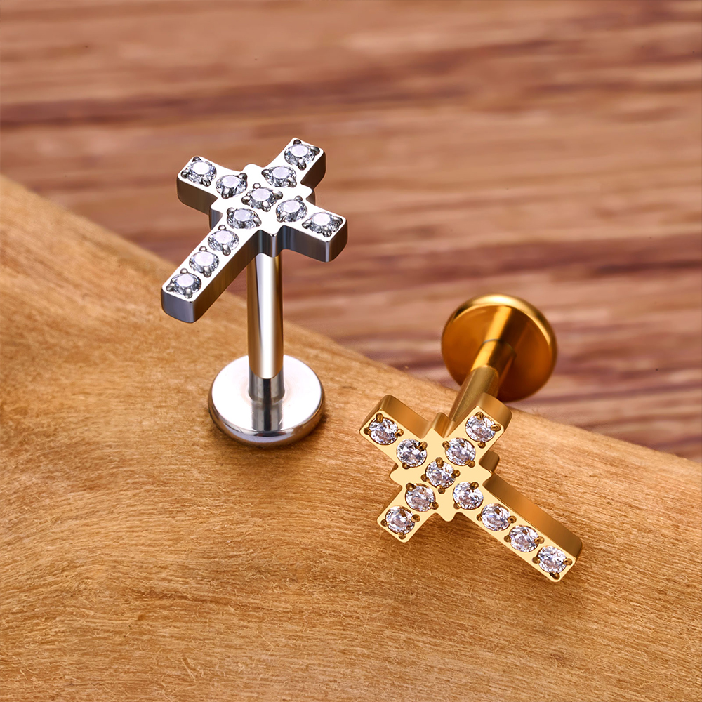G23 Titanium Sneeuwvlok Kers Hartvorm Platte Achterkant Stud Oorbel 16G CZ Oor Tragus Kraakbeen Helix Conch Kwab piercing Sieraden