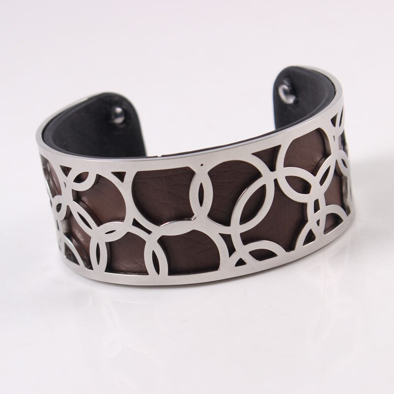 Pulseira intercambiável georgette flor bijoux acier inoxydable femme manchette pulseira reversível pulseira de couro jóias bbijoux: BROWN