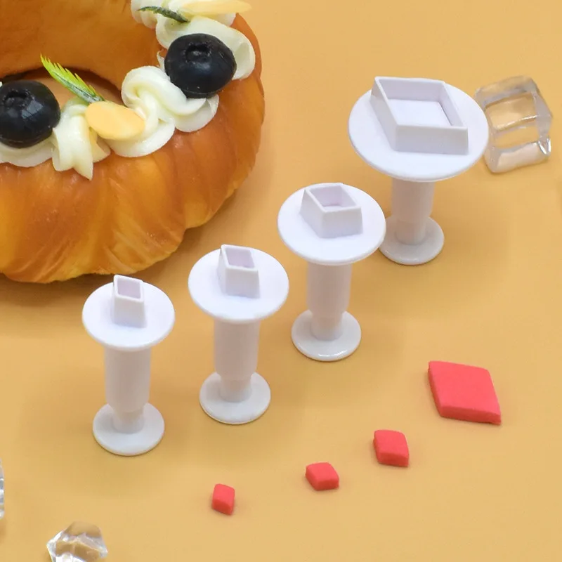 Herramientas para hornear, troquel de corte de plástico con impresión, modelado básico, geometría, prensado, galleta, Fondant, molde para pastel, suministros de cocina: Beige