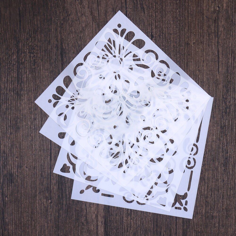 4 Sheets Stencils Set Cut Painting Stencil Floor Wall Tile Fabric Wood Stencils Drawing Templates Hallow Painting Stenci