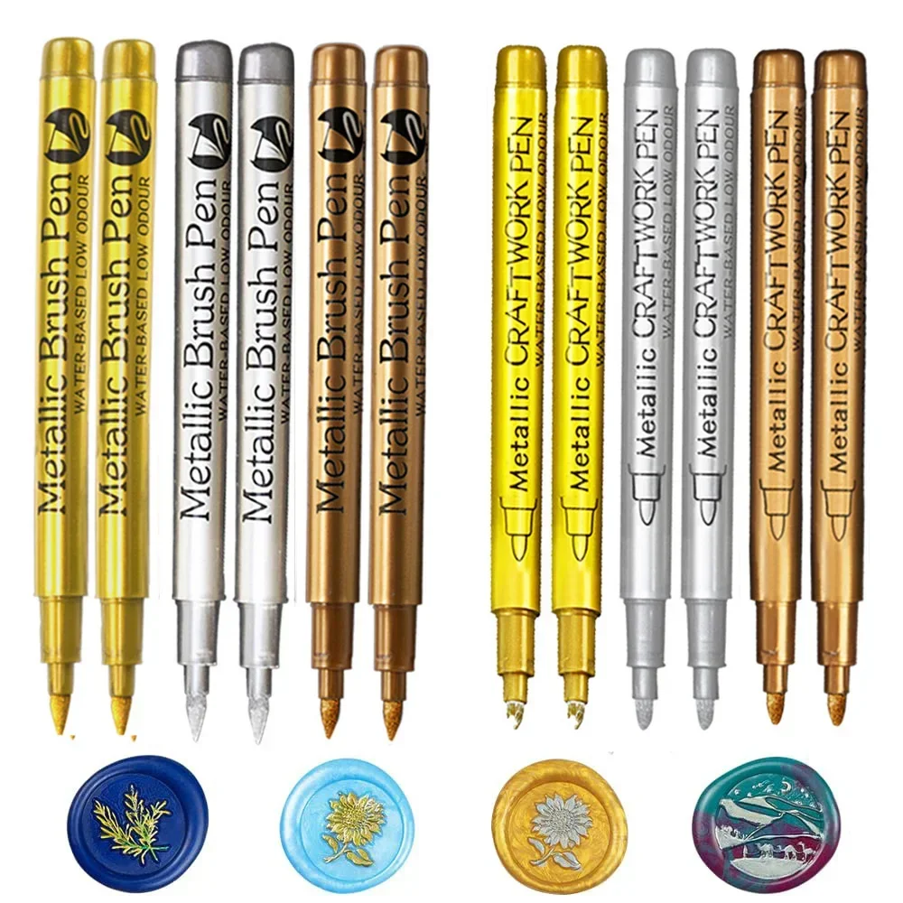 Stylos marqueurs de peinture métallique, brosse, couleur or argent, marqueur d'art Permanent pour artisanat Manga, fournitures de papeterie pour Scrapbooking, 6 pièces