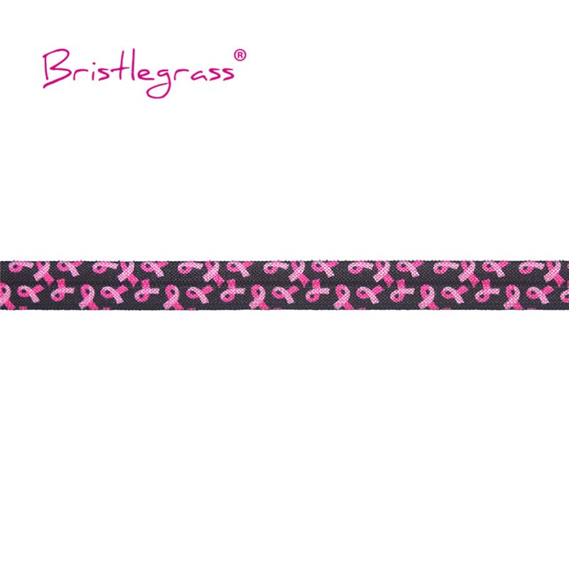 Bristlegrass 5 yard 5/8 " 15mm roze borstkanker bewustzijn print vouw over elastische foe spandex satijnen band tutu jurk naaien afwerking