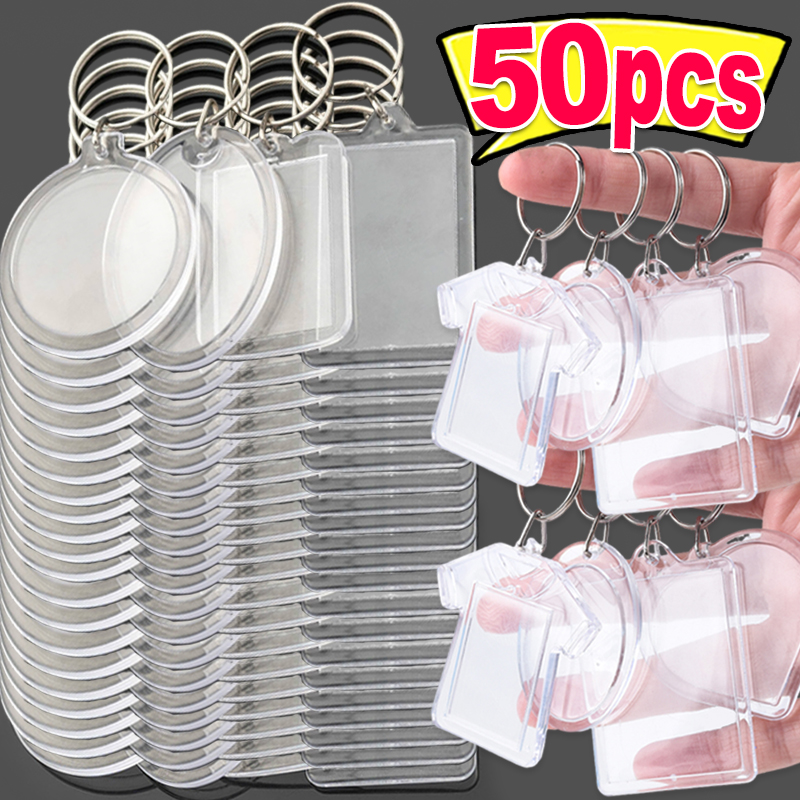 5/50 Stück transparenter Fotorahmen-Schlüsselanhänger, Quasten, schnappen-in, individueller Einsatz, Foto-Acryl-Rohling-Schlüsselanhänger, klarer leerer Bild-Anhänger