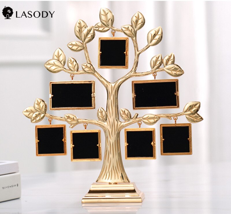 Zinc Alloy Photo Frame Family Tree Frame Photo Frame Metal Tree Shape Crafts with 7 Hanging Picture Photo Frames