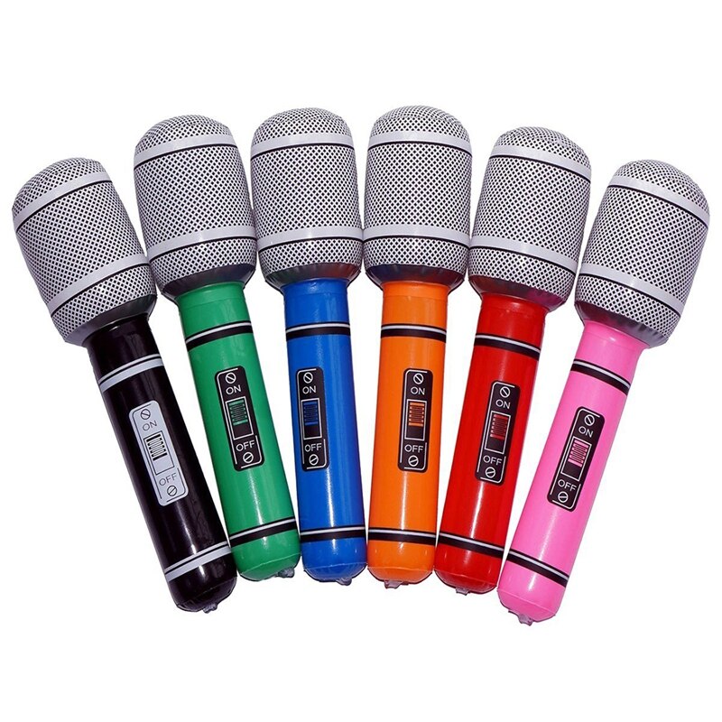 Opblaasbare Plastic Microfoon 24Cm Voor Party Favor Kids Toy - 6 Stuks (Willekeurige Kleur)