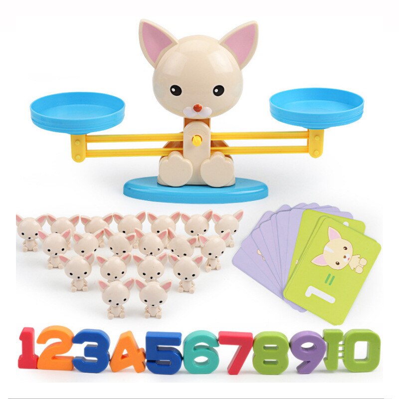 Montessori Matematica Partita Gioco Da Tavolo Giocattoli Scimmia Digital Balance Bilancia Del Giocattolo Del Bambino del Giocattolo di Apprendimento Animale Action Figure di Matematica Bilancia s giocattoli: DOG NO box