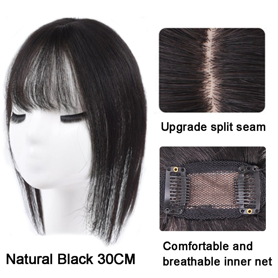 AOSI, flequillo de aire 3D, negro, marrón con cuernos, síntesis resistente al calor, Clip Invisible sin costuras en la extensión del cabello para mujeres y niñas: 1B/30HL