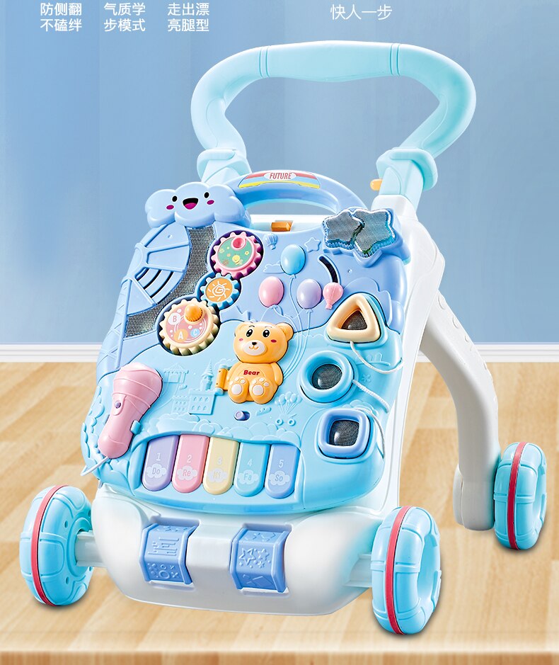 Baby Walker Trolley Anti-rollover Baby Toddler Walker Walker Toy 6-7-18 Months: bule 2