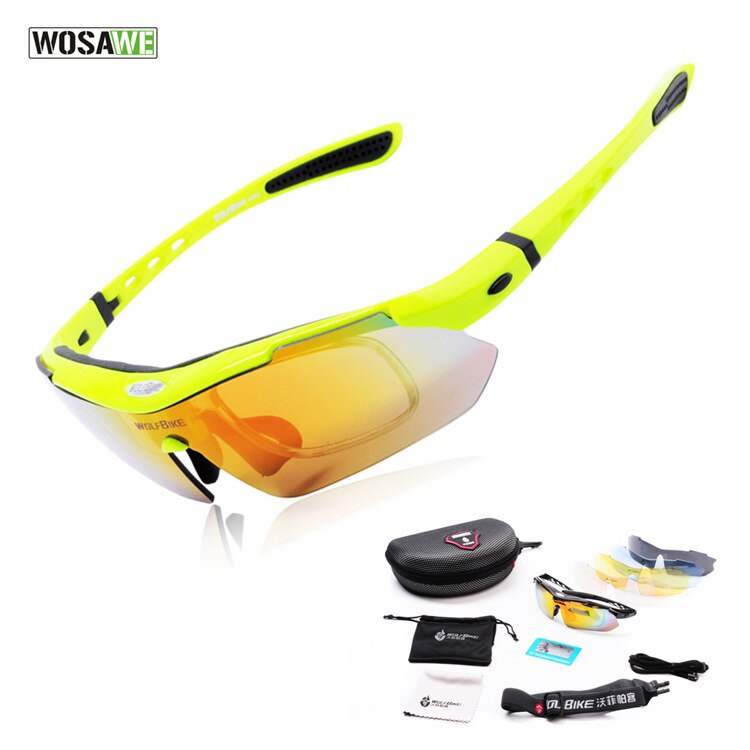 Wosawe sykkelbriller for ridning sportsbriller i ett stykke polariserte briller uv-beskyttelse utendørs sykling solbriller oakley: Grønn