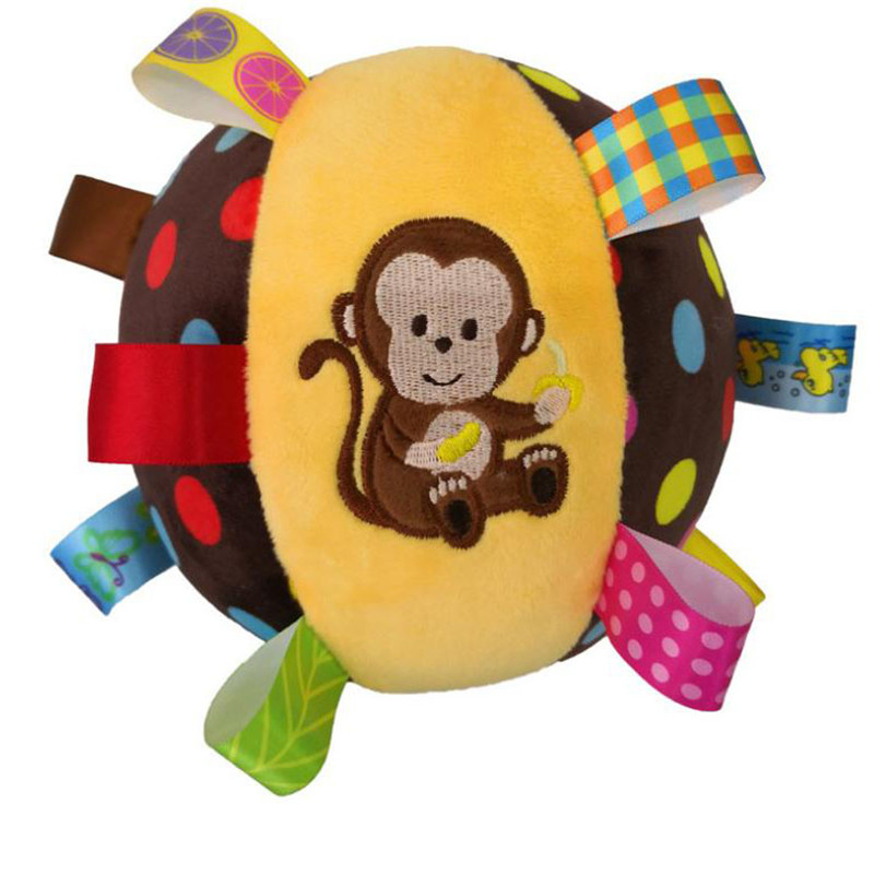 5 farben Baby freundlicher Ring Glocke Rassel Ball Baby Tuch Musik Sinn Lernen Spielzeug Ball Pädagogisches Plüsch Baumwolle Hand erfassen Ball